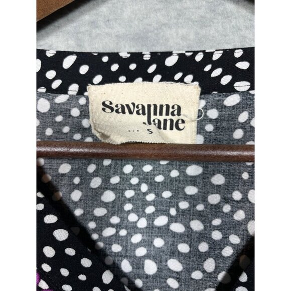 Savanna Jane Polka Dot Boho Top S Embroidered Bell Sleeves V Neck Casual - Picture 2 of 6